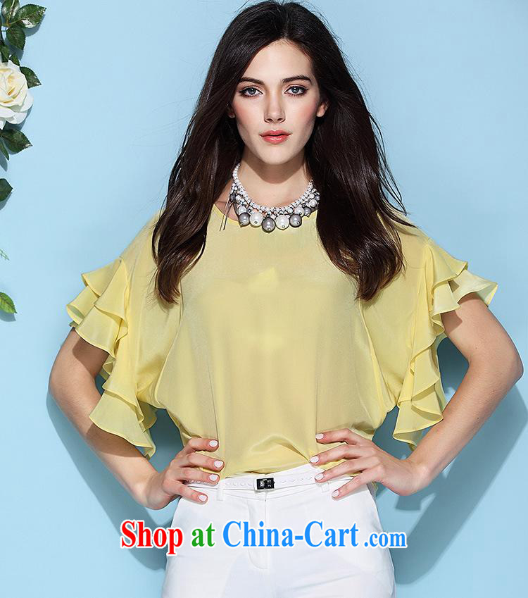 hamilton spring 2015 the European site female sweet fashion round collar cuff petals silk T pension 6729 yellow L pictures, price, brand platters! Elections are good character, the national distribution, so why buy now enjoy more preferential! Health