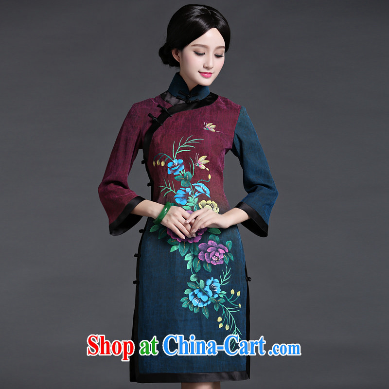 China's Ethnic classic original silk incense cloud yarn hand-painted daily cheongsam dress retro improved stylish summer Ms. XXXL suits, China Classic (HUAZUJINGDIAN), online shopping