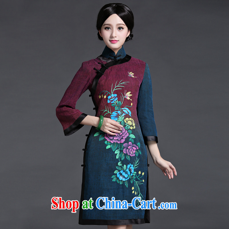 China's Ethnic classic original silk incense cloud yarn hand-painted daily cheongsam dress retro improved stylish summer Ms. XXXL suits, China Classic (HUAZUJINGDIAN), online shopping