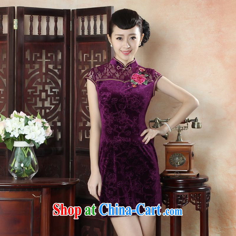 Building is building new summer, ladies lace cheongsam dress improved daily thin embroidered cheongsam D 0256 - B 2 XL