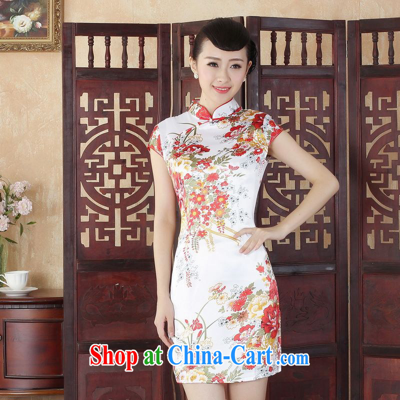 Property is still property, Ms. Tang cheongsam with improved summer cheongsam dress elegant Chinese cheongsam dress dress white M, floor is still building, and shopping on the Internet