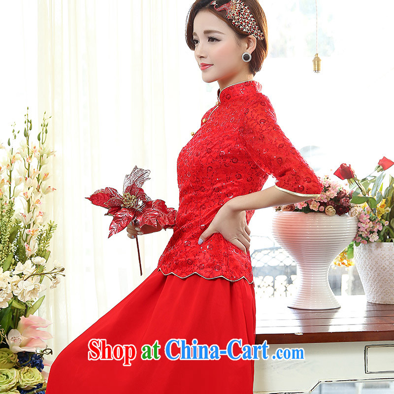 Access to and the Sau 2015 spring new women with minimalist beauty Chinese bows wedding dress Long, two-piece dresses 7 1505 cuff A red XXXL, access to good. The show, and, shopping on the Internet