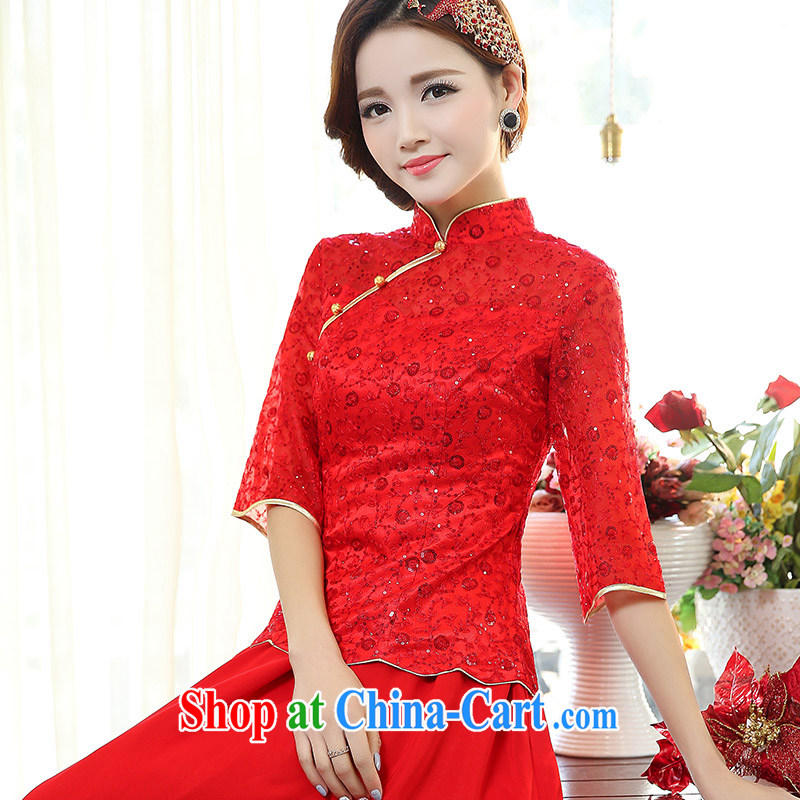 Access to and the Sau 2015 spring new women with minimalist beauty Chinese bows wedding dress Long, two-piece dresses 7 1505 cuff A red XXXL, access to good. The show, and, shopping on the Internet