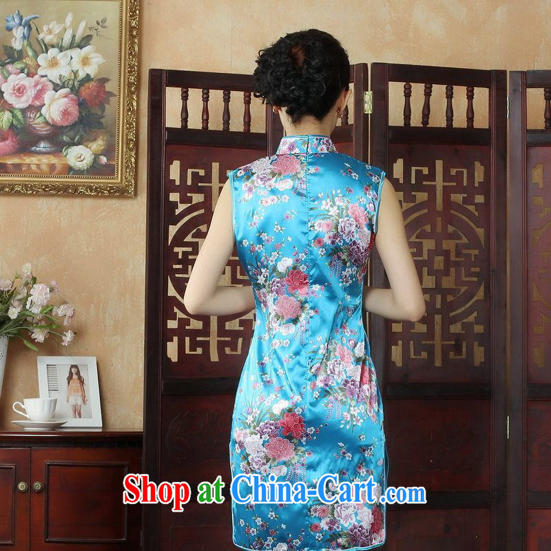 Floor floor is elegant and Ms. Tang cheongsam with improved summer dresses, for the hard-pressed stamp dress dresses J 5025 Lake blue XL, floor is floor, shopping on the Internet