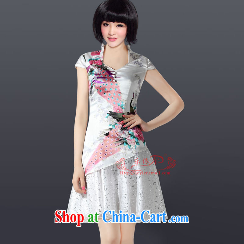And, in accordance with lace, new stylish cultivating short-sleeved qipao improved Chinese Antique girl cheongsam LYE 1221 white XXL