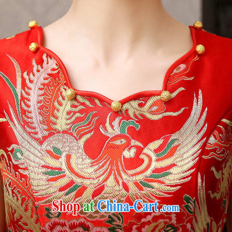 The china yarn spring 2015 short bridal improved cheongsam retro large code Chinese marriage Phoenix and peony wine dress stage red made size is not returned, the China yarn, shopping on the Internet