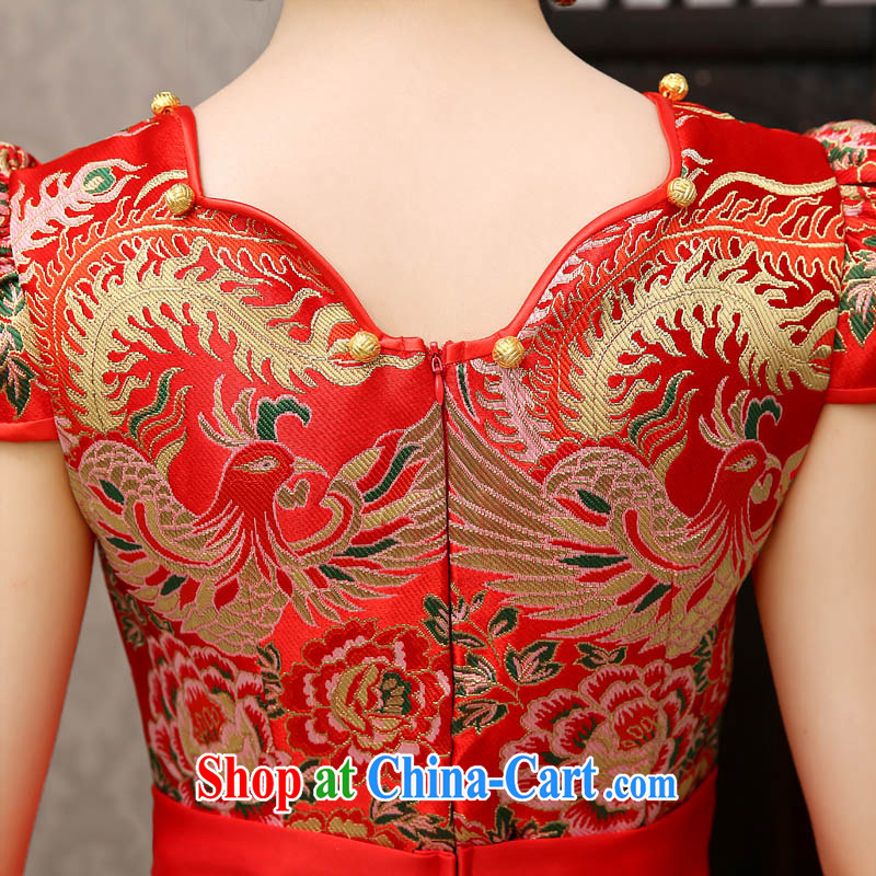 The china yarn spring 2015 short bridal improved cheongsam retro large code Chinese marriage Phoenix and peony wine dress stage red made size is not returned, the China yarn, shopping on the Internet