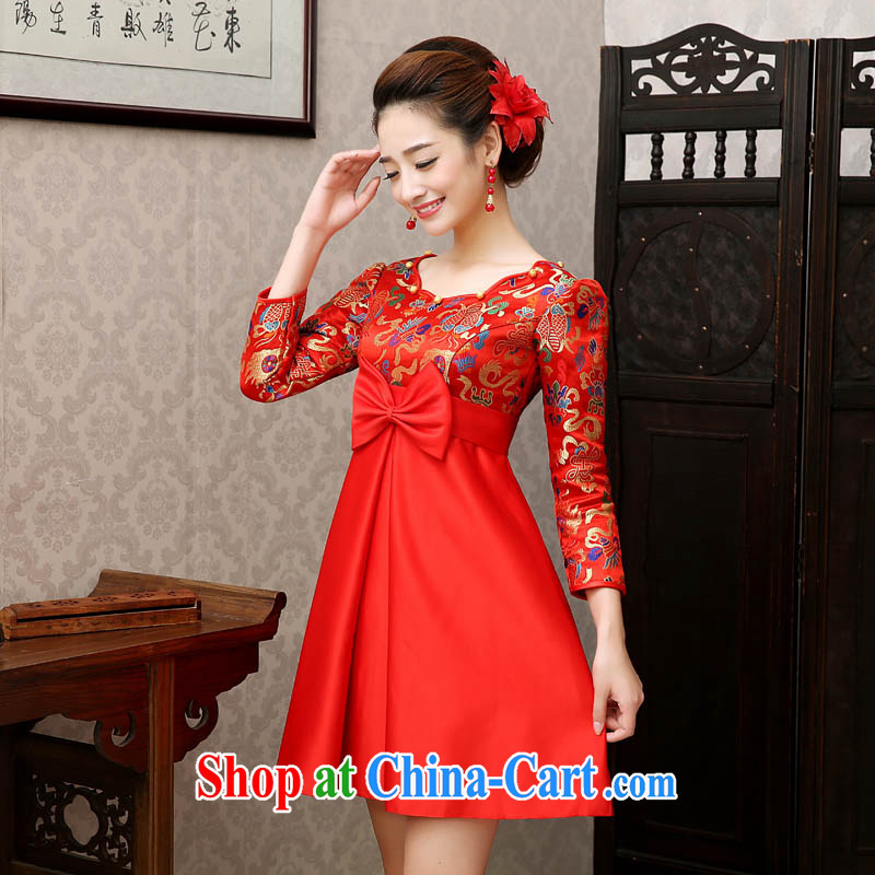 The china yarn 2015 dress new Korean high waist short, pregnant mother red marriage toast long-sleeved evening dress improved ethnic wind dresses red long-sleeved high-waist XL