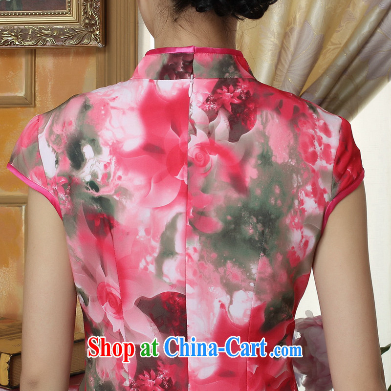 spend the summer new cheongsam Chinese clothing improved, for Chinese women's clothing cheongsam banquet silk short-sleeved long robes as the color 2 XL, spend figure, and shopping on the Internet