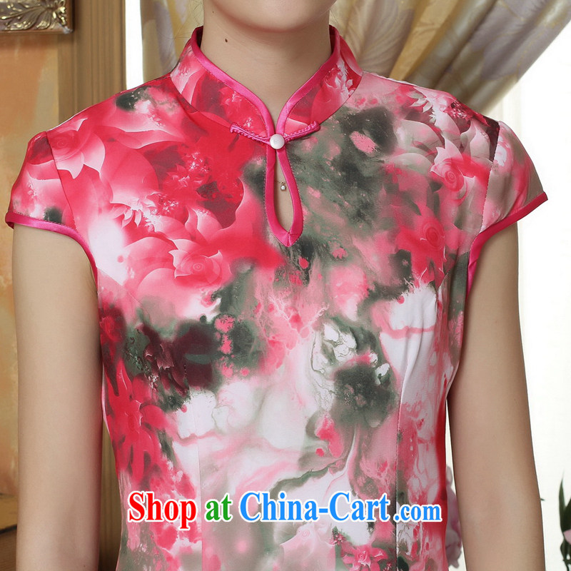 Dan smoke-free summer new cheongsam Chinese clothing improved, for Chinese women's clothing cheongsam banquet silk short-sleeved long robes as the color 2 XL, Bin Laden smoke, shopping on the Internet