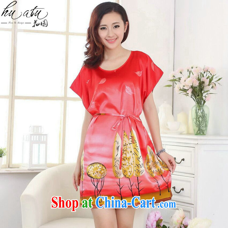 spend the summer with new female Chinese Robes round-neck collar, with a short-sleeved stamp damask clothes dresses pajamas as the color code