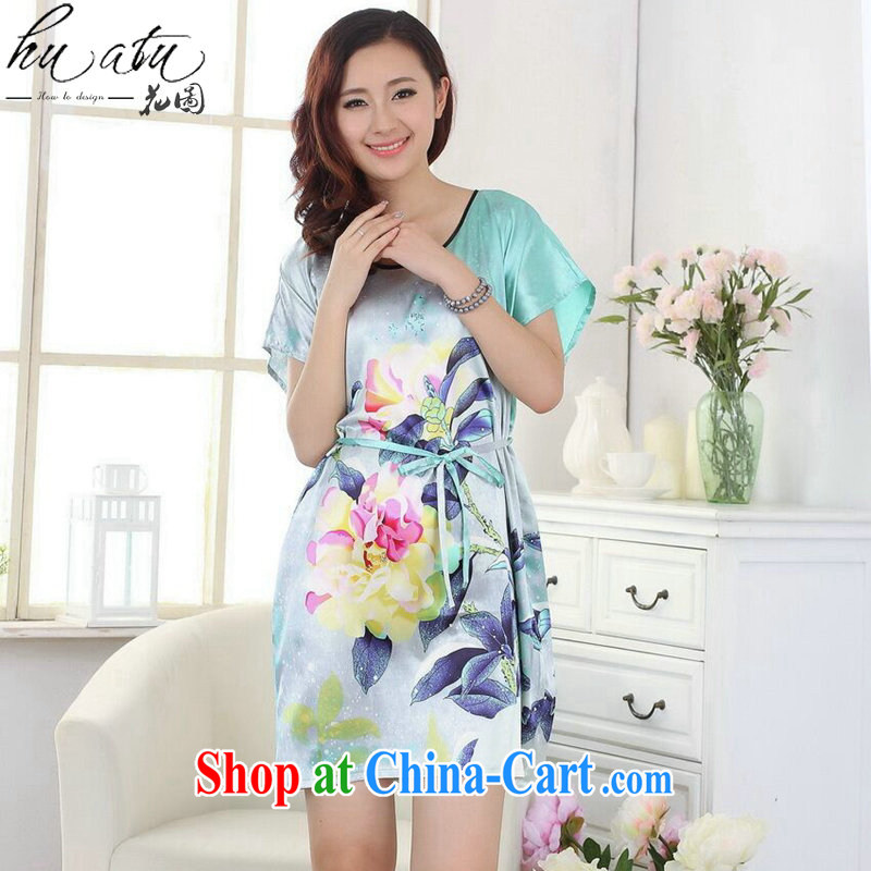 Take the female summer new Chinese qipao round-collar clothes bathrobe robes hand-painted loose dresses pajamas - D Green, code, and a figure, and, on-line shopping