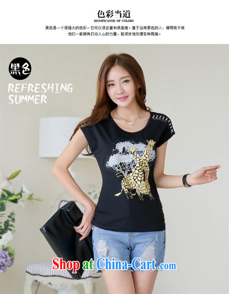 Ya-ting store 2015 summer ground 100 T-shirts female short-sleeved T-shirt female Korean hot drill cultivating graphics thin large code T shirt solid black T-shirt 2 XL pictures, price, brand platters! Elections are good character, the national distribution, so why buy now enjoy more preferential! Health