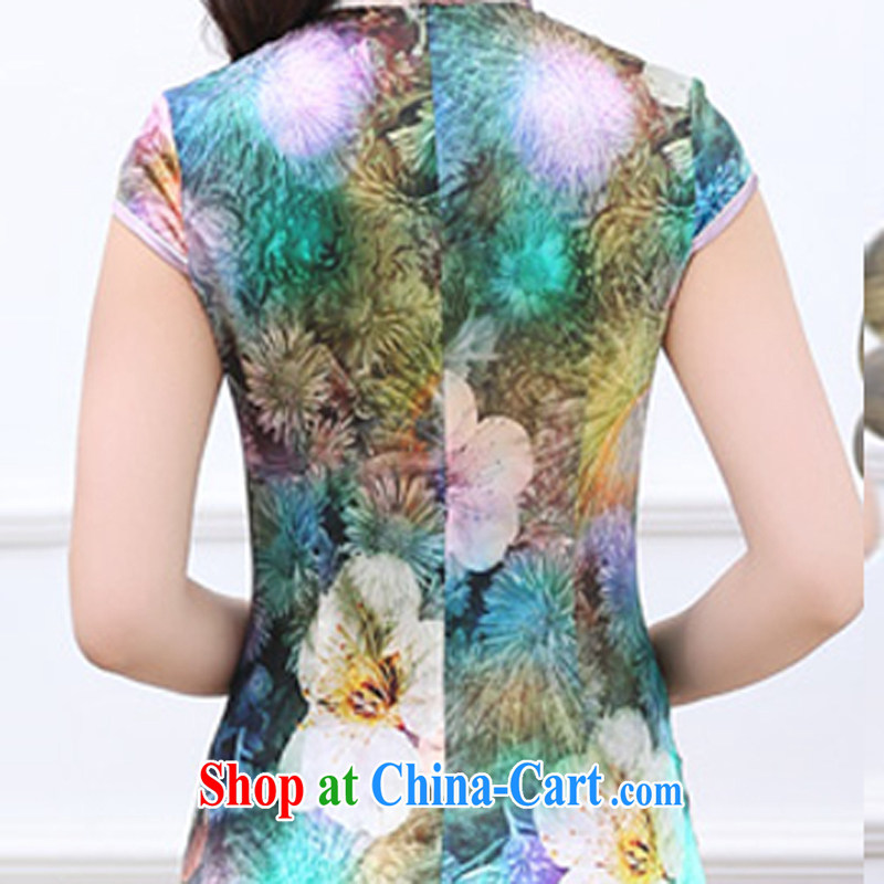 Summer 2015 decorated in a stylish retro stamp silk short-sleeved qipao dresses 7 color XXL charm, as well as Asia and (Charm Bali), online shopping