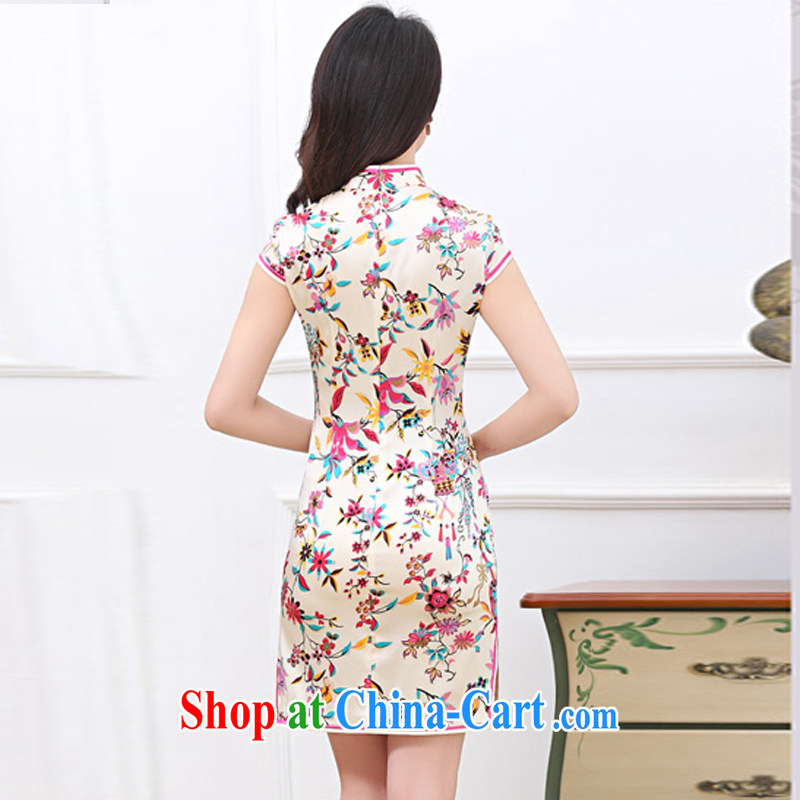 Hip Hop charm and Asia summer 2015 decorated in stylish retro stamp silk short-sleeved cheongsam dress saffron XXL charm, as well as Asia and (Charm Bali), online shopping