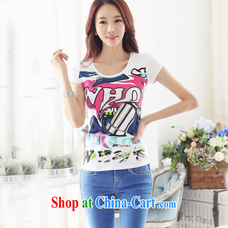 Ya-ting store 2015 summer new ladies short-sleeved T-shirt Han version cultivating large numbers half sleeve shirt T letter short-sleeve shirt T white 2XL