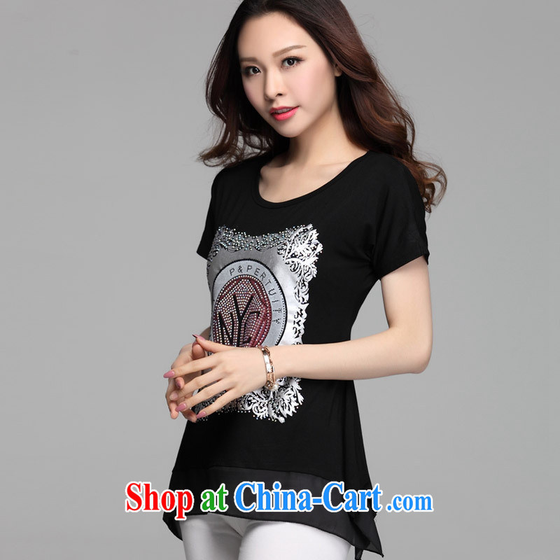 Ya-ting store 2015 summer new Korean female short-sleeve shirt T stylish loose the code stamp T shirts solid shirt female white 3 XL