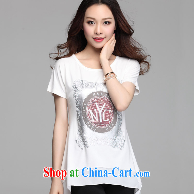Ya-ting store 2015 summer new Korean female short-sleeve shirt T stylish loose the code stamp T shirts solid shirt female white 3 XL, blue rain bow, and shopping on the Internet