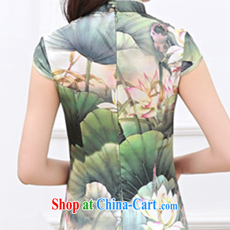 Hip Hop charm and Asia summer 2015 decorated in a stylish retro stamp silk short sleeve cheongsam dress Lotus Pond XXL charm, as well as Asia and (Charm Bali), online shopping