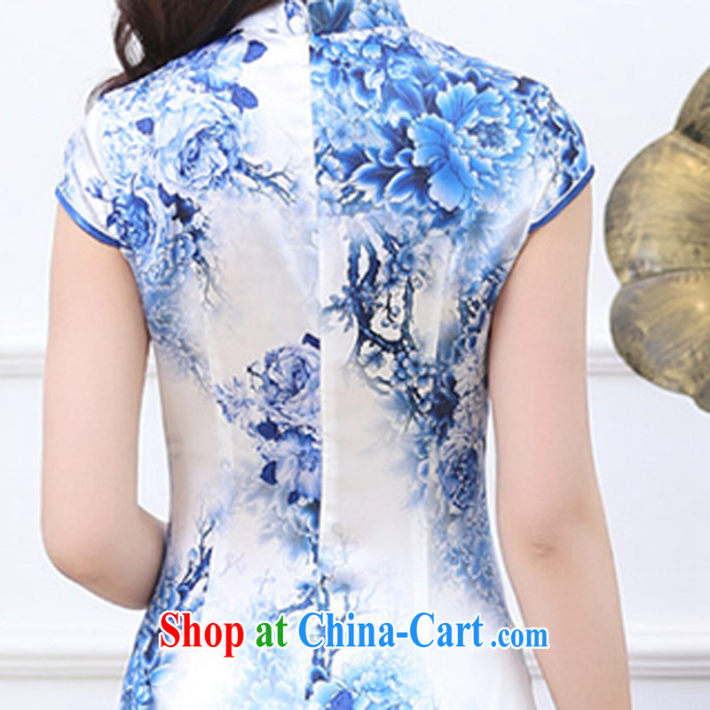 Summer 2015 decorated in stylish retro stamp silk short-sleeved cheongsam dress blue and white porcelain XXL charm, as well as Asia and (Charm Bali), online shopping
