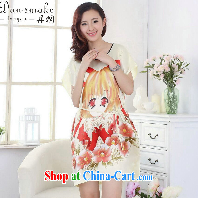 Bin Laden smoke Tang with bathrobe pajamas summer new female round-collar hand-painted loose-tang with dress short-sleeved gown - F yellow are code, Bin Laden smoke, shopping on the Internet