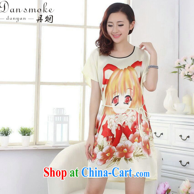 Bin Laden smoke Tang with bathrobe pajamas summer new female round-collar hand-painted loose-tang with dress short-sleeved gown - F yellow are code, Bin Laden smoke, shopping on the Internet