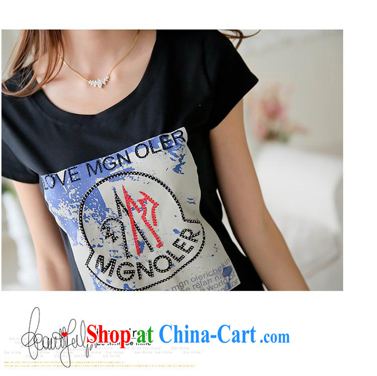 Ya-ting store 2015 summer new Korean female short-sleeved T-shirt girl stamp beauty graphics thin large code T shirt solid white T-shirt 2 XL pictures, price, brand platters! Elections are good character, the national distribution, so why buy now enjoy more preferential! Health