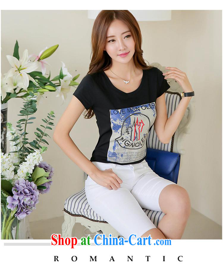Ya-ting store 2015 summer new Korean female short-sleeved T-shirt girl stamp beauty graphics thin large code T shirt solid white T-shirt 2 XL pictures, price, brand platters! Elections are good character, the national distribution, so why buy now enjoy more preferential! Health