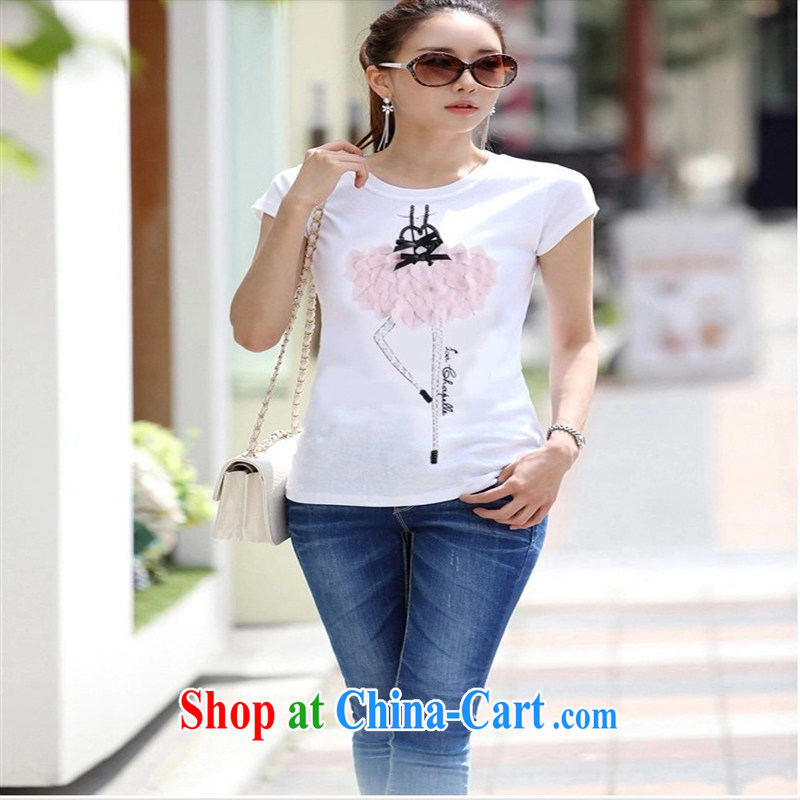 Ya-ting store 2015 summer new Korean female white short-sleeve T-shirt large, cultivating solid T-shirt short-sleeved shirt T female white XL, blue rain bow, and, on-line shopping
