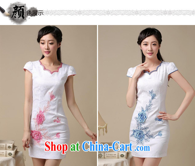 Arrogant season summer 2015 new embroidery cheongsam dress girls improved daily packages and short-sleeved-stamp duty waist cheongsam dress girls blue floral S pictures, price, brand platters! Elections are good character, the national distribution, so why buy now enjoy more preferential! Health