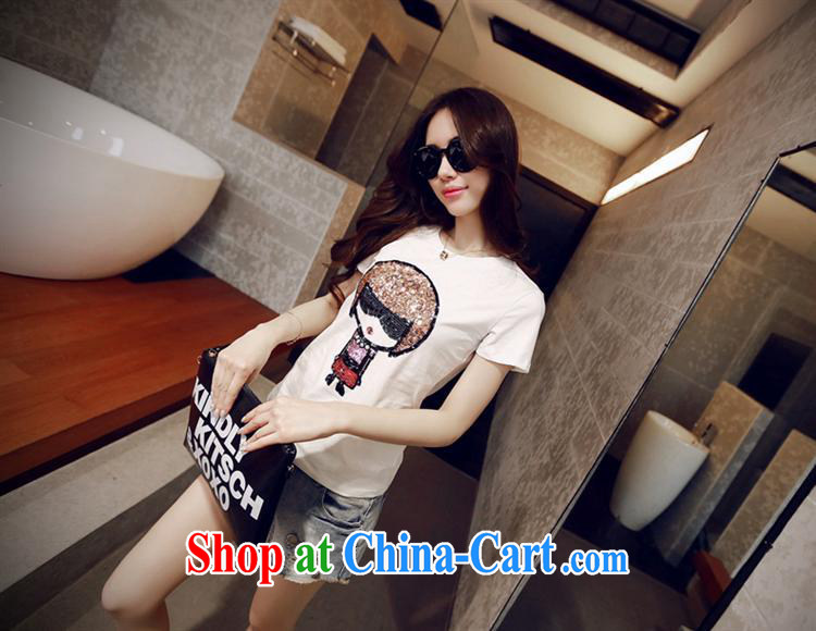 Ya-ting store real-time concept 2015 summer new Korean girl with pearl-embroidered dolls and better version, short-sleeved T-shirt solid white T-shirts L pictures, price, brand platters! Elections are good character, the national distribution, so why buy now enjoy more preferential! Health