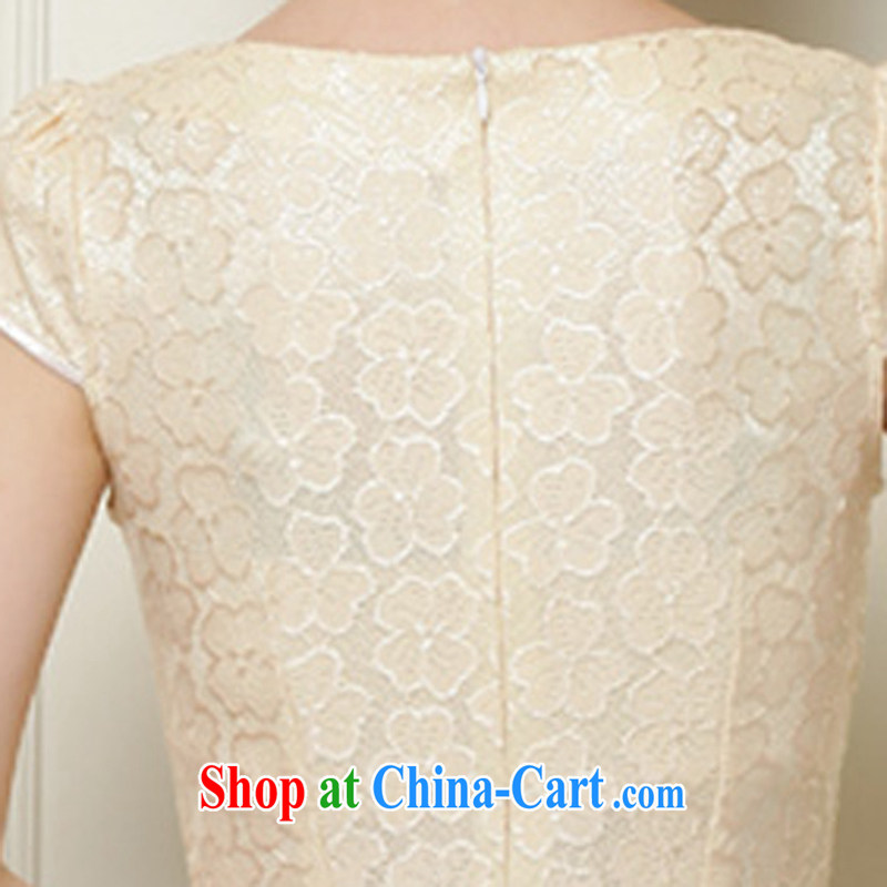 Arrogant season 2015 new spring and summer dresses lace cheongsam improved dress Openwork hook flower embroidery daily outfit apricot XL, arrogant season (OMMECHE), online shopping