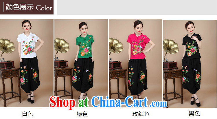 2015 summer new round-collar short-sleeve loose larger cotton embroidered Ethnic Wind Tang in older women with mother T-shirt pants Two Piece Set to sell black L pictures, price, brand platters! Elections are good character, the national distribution, so why buy now enjoy more preferential! Health