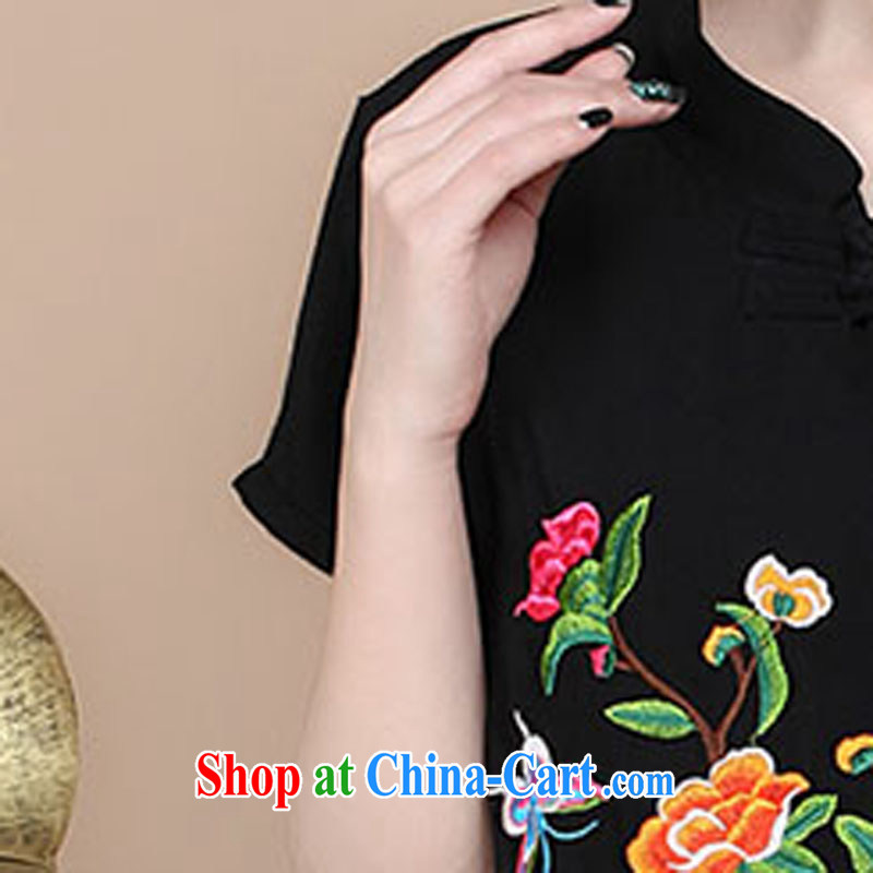 2015 summer new round-collar short-sleeve loose the code cotton embroidered ethnic wind Tang in older women with mother T-shirt pants Two Piece Set to sell Black Kit L, Feng's Ling (fengzhiling), online shopping