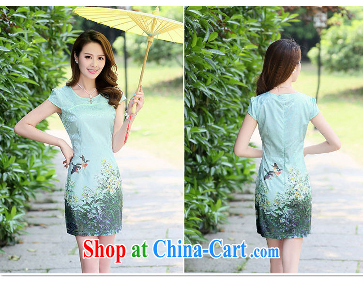 Improved stylish short the code 2014 new cheongsam dress dresses women's clothing summer long girls lace embroidery 8881 green Peony flower XXL pictures, price, brand platters! Elections are good character, the national distribution, so why buy now enjoy more preferential! Health