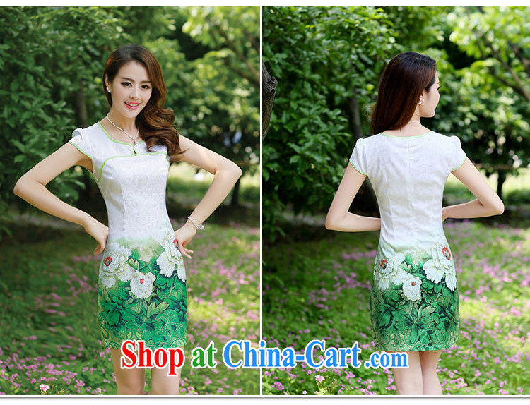 Improved stylish short the code 2014 new cheongsam dress dresses women's clothing summer long girls lace embroidery 8881 green Peony flower XXL pictures, price, brand platters! Elections are good character, the national distribution, so why buy now enjoy more preferential! Health
