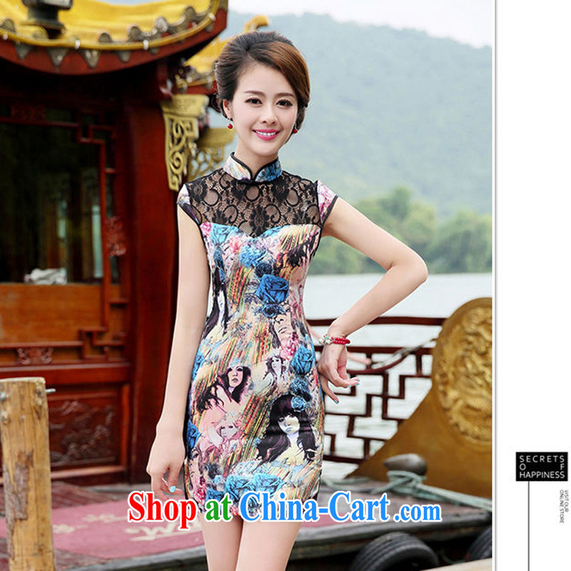 cheongsam dress retro upscale Peony cheongsam dress 2015 new summer short-sleeved daily outfit dress 8833 - 1, the Butterfly XL, Elizabeth, (SHAJINI), online shopping