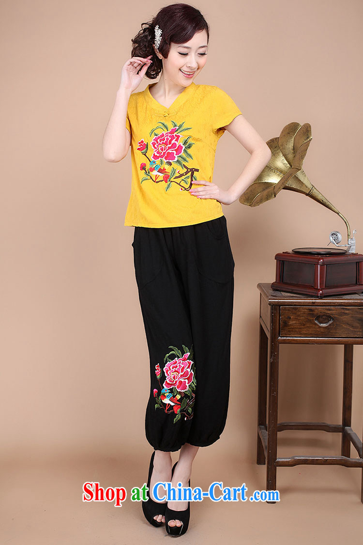 2015 summer new loose the Code, older women cotton embroidered Chinese T-shirt pants two-piece to sell black XXXL pictures, price, brand platters! Elections are good character, the national distribution, so why buy now enjoy more preferential! Health