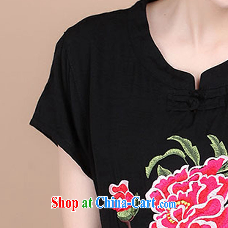2015 summer new loose the Code, older women cotton embroidered Chinese T-shirt pants two-piece to sell Black Kit XXXL, maple and Ling (fengzhiling), shopping on the Internet