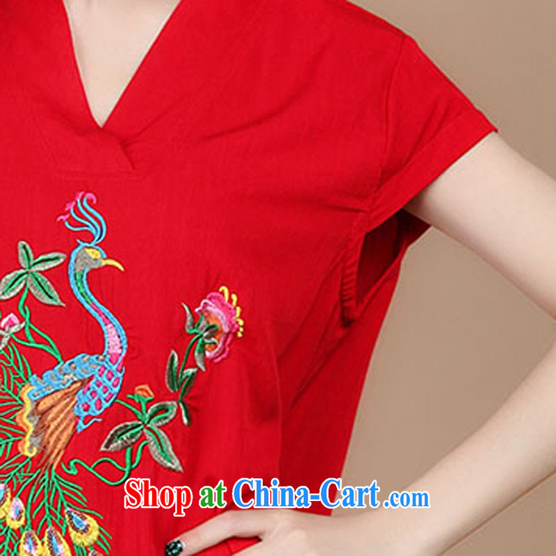 2015 summer new, loose the Code, older women with cotton embroidery, Long Tang on T-shirt pants sell multi-color optional red T-shirt XL, maple and Ling (fengzhiling), shopping on the Internet