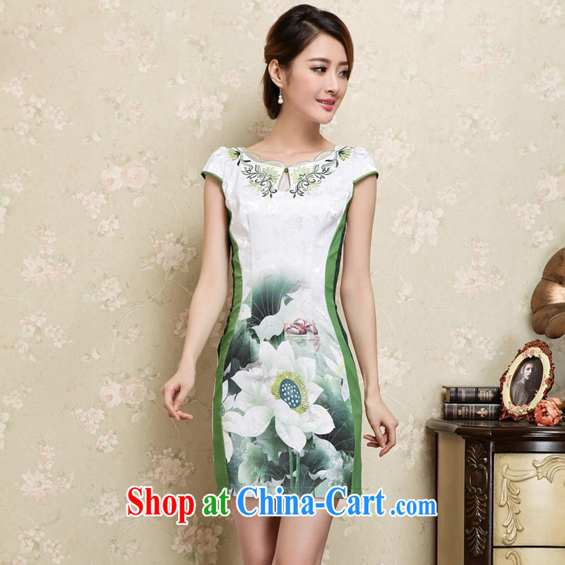 Arrogant season 2015 Spring Summer dress retro fashion improved Chinese Dress daily short dresses female Green XXL, arrogant season (OMMECHE), online shopping