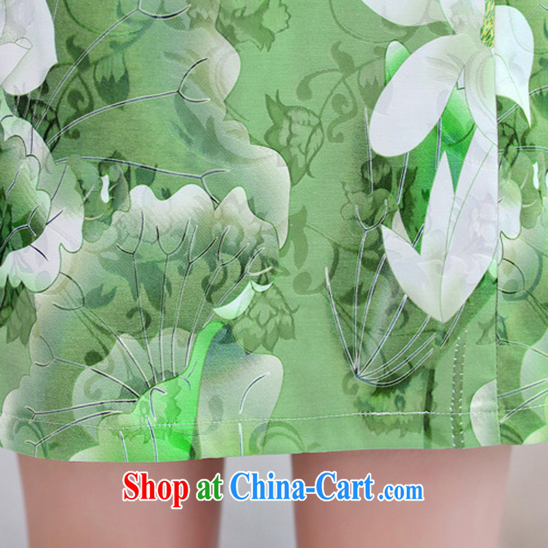 The Scent of Summer 2015 new sweet flouncing stamp round-collar cultivating cheongsam dress female Green M, Hong Kong Gore (XGN), shopping on the Internet