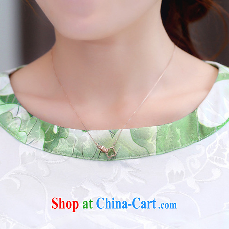 The Scent of Summer 2015 new sweet flouncing stamp round-collar cultivating cheongsam dress female Green M, Hong Kong Gore (XGN), shopping on the Internet