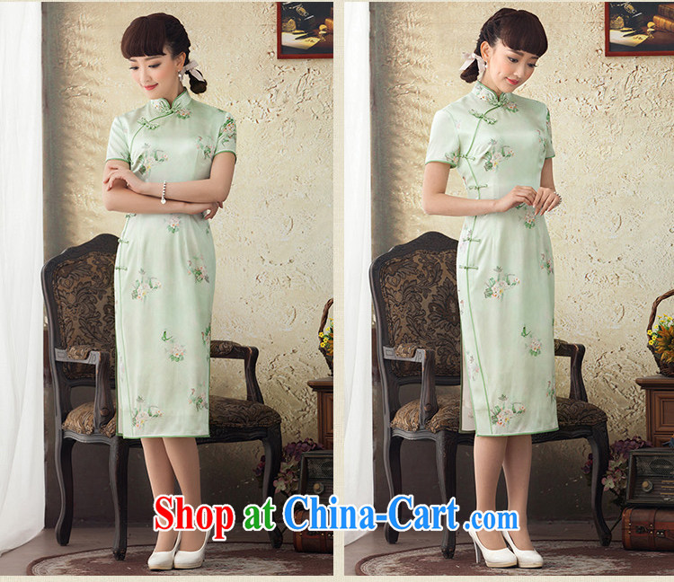once and for all, without fatally jealous, The Shannon long, Silk Cheongsam stamp duty improved sauna silk Spring Summer skirt outfit daily green M pictures, price, brand platters! Elections are good character, the national distribution, so why buy now enjoy more preferential! Health