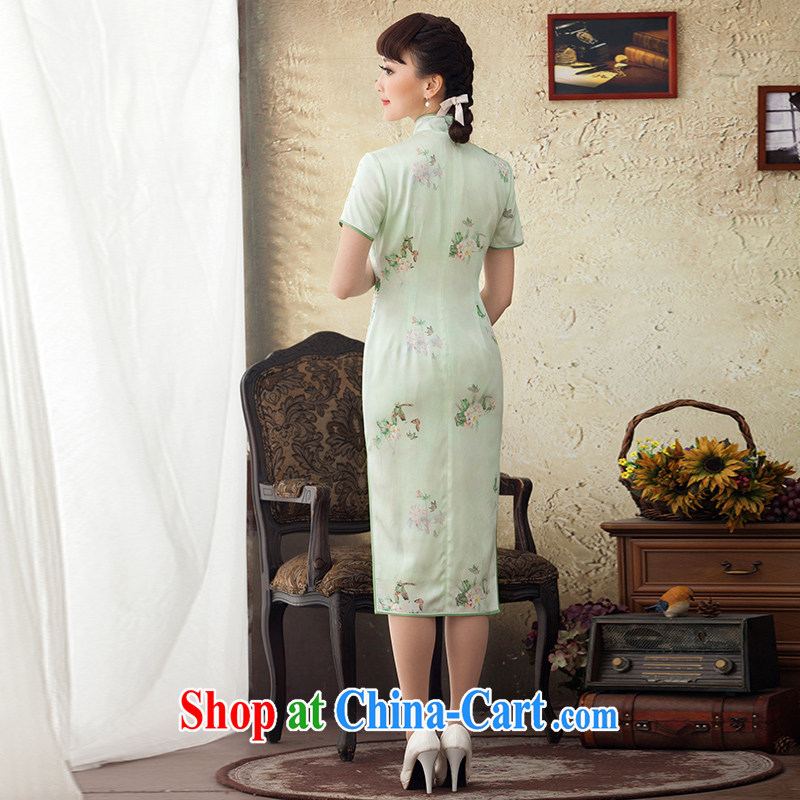 once and for all, without fatally jealous, The Shannon long, Silk Cheongsam stamp duty improved sauna silk Spring Summer skirt outfit daily green M, fatally jealous once and for all, and, on-line shopping