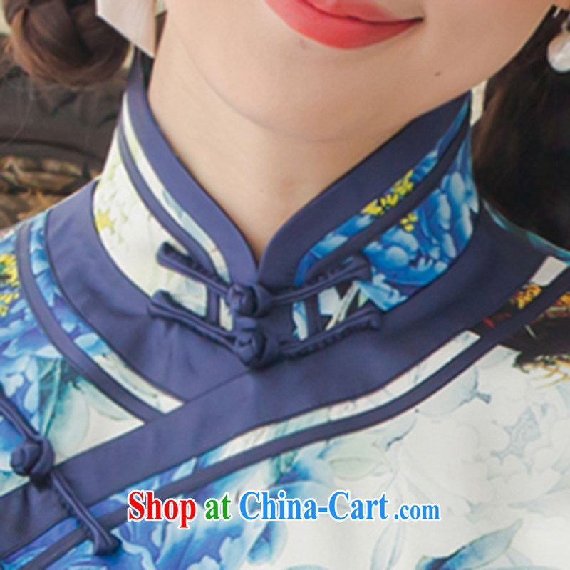 once and for all the proverbial hero's spirit improved long, blue and white porcelain Silk Cheongsam dress Spring Summer 2015 new Korea cheongsam dress blue 2 XL, fatally jealous once and for all, and online shopping