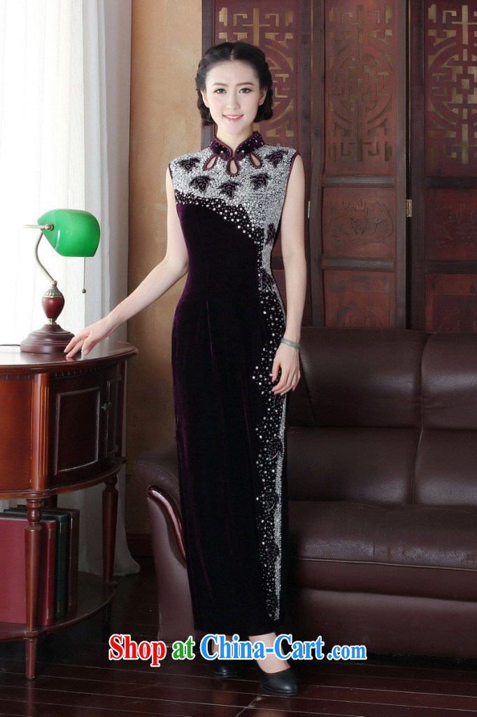 spend the summer short dresses Women's clothes new dinner Silk Velvet Chinese improved manually staple Pearl long cheongsam dress figure-color 2 XL pictures, price, brand platters! Elections are good character, the national distribution, so why buy now enjoy more preferential! Health
