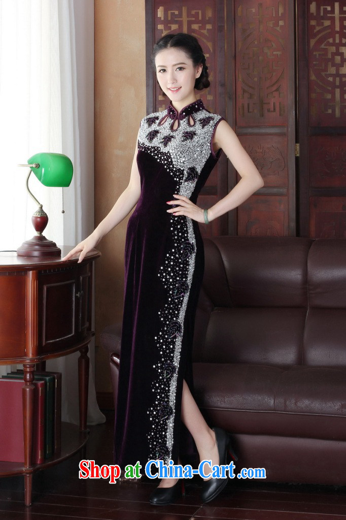 Dan smoke summer short dresses Women's clothes new dinner Silk Velvet Chinese improved manually staple Pearl long cheongsam dress such as the color 2 XL pictures, price, brand platters! Elections are good character, the national distribution, so why buy now enjoy more preferential! Health
