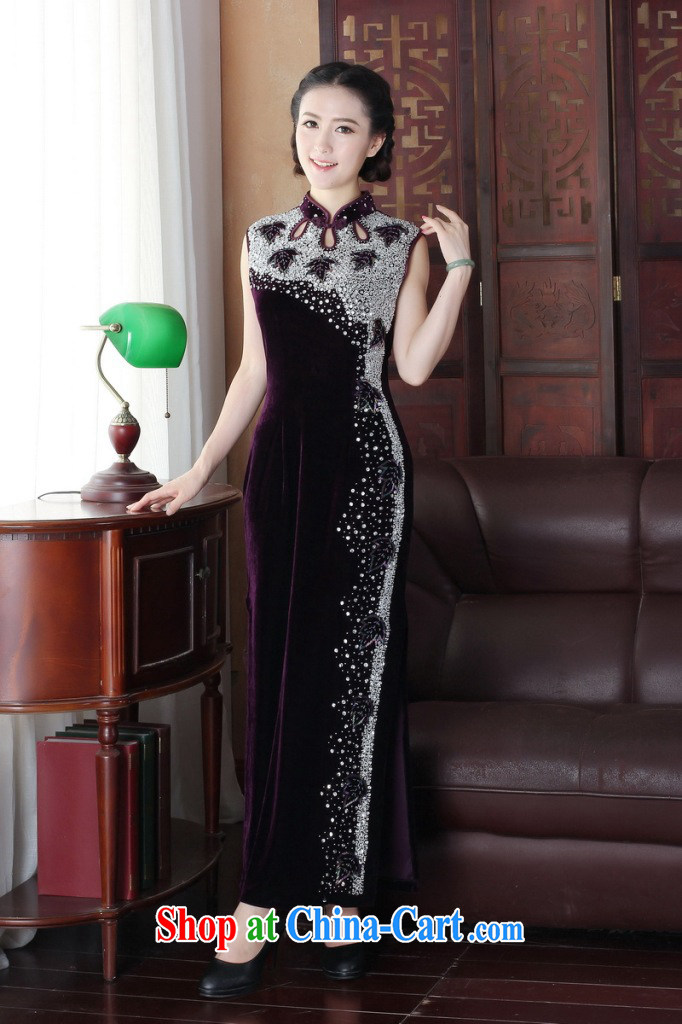 Dan smoke summer short dresses Women's clothes new dinner Silk Velvet Chinese improved manually staple Pearl long cheongsam dress such as the color 2 XL pictures, price, brand platters! Elections are good character, the national distribution, so why buy now enjoy more preferential! Health