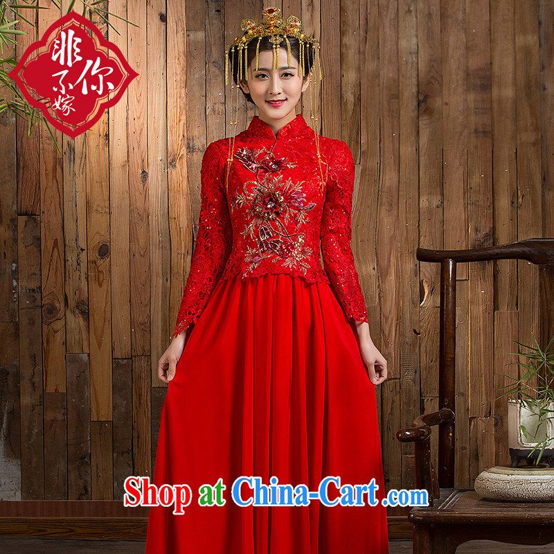 Non-you don't marry spring 2015 red bridal wedding dress Chinese Antique long-sleeved wedding bridal toast serving red 2 XL